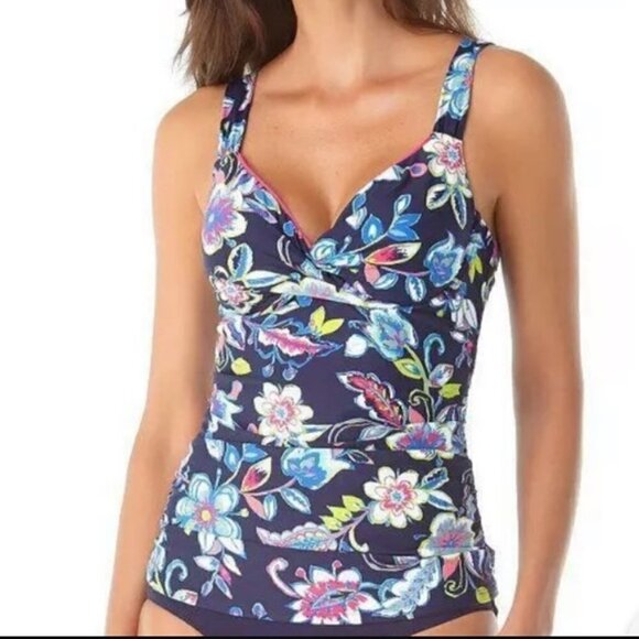 Anne Cole Underwire Tankini Top Floral, Size 36D / 34DD - Picture 1 of 16